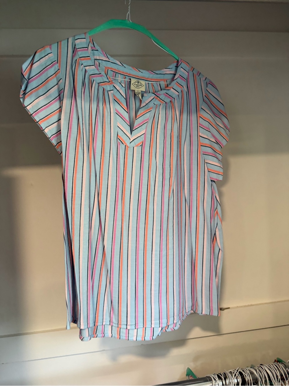 St. John’s bay women’s short sleeve v neck blouse top blue white stripe size 0X
